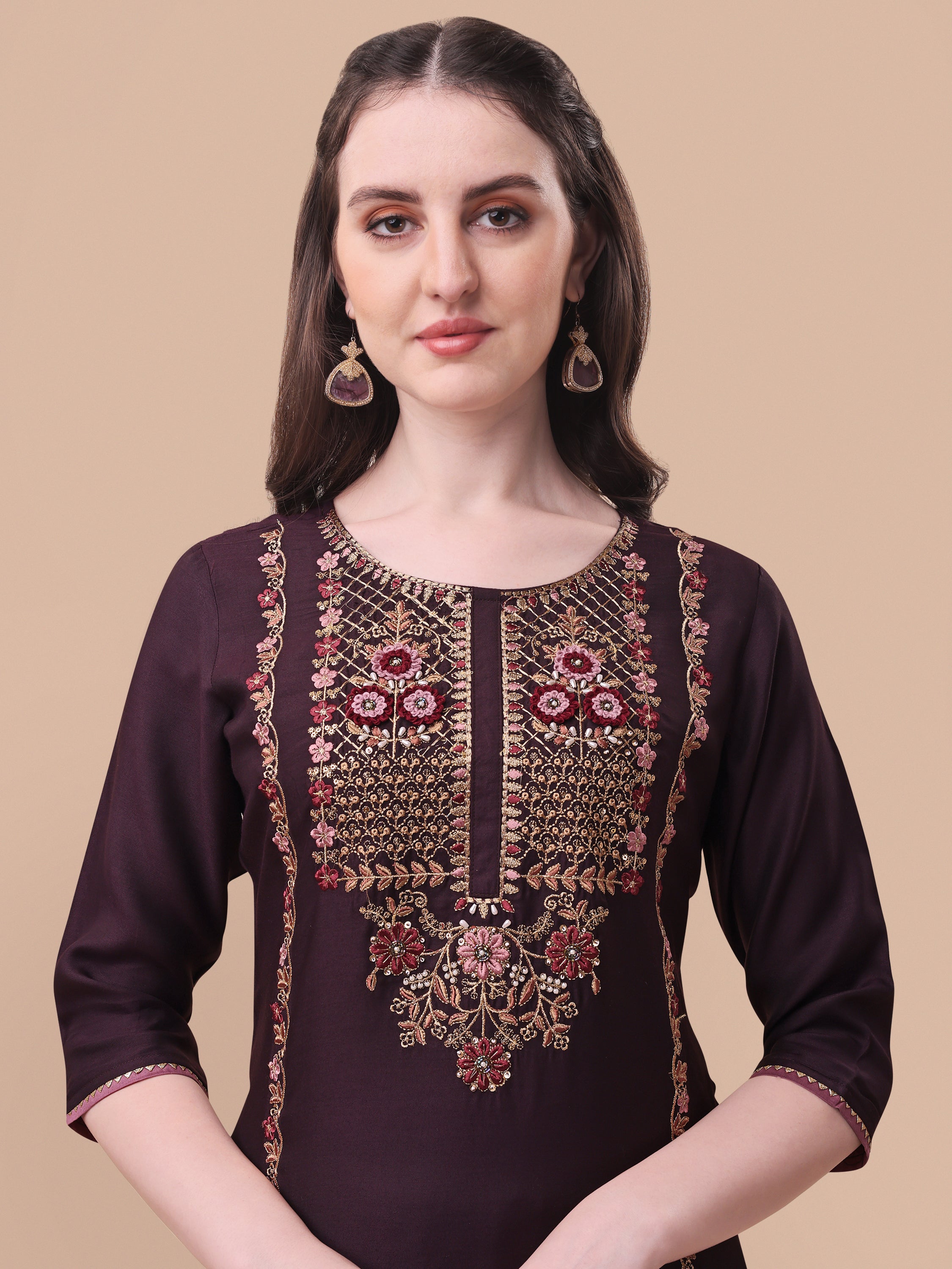 Embroidered Kurta With Pant & Dupatta Set, Multicolor - Hiral Fashion | Grocsy