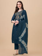 Embroidered Kurta With Pant And Dupatta Set, Multicolor - Hiral Fashion | Grocsy
