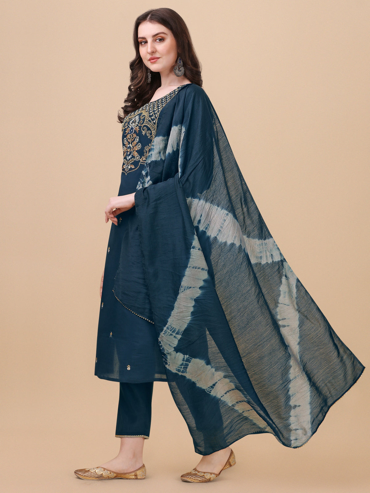 Embroidered Kurta With Pant And Dupatta Set, Multicolor - Hiral Fashion | Grocsy