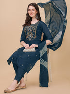 Embroidered Kurta With Pant And Dupatta Set, Multicolor - Hiral Fashion | Grocsy