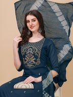 Embroidered Kurta With Pant And Dupatta Set, Multicolor - Hiral Fashion | Grocsy
