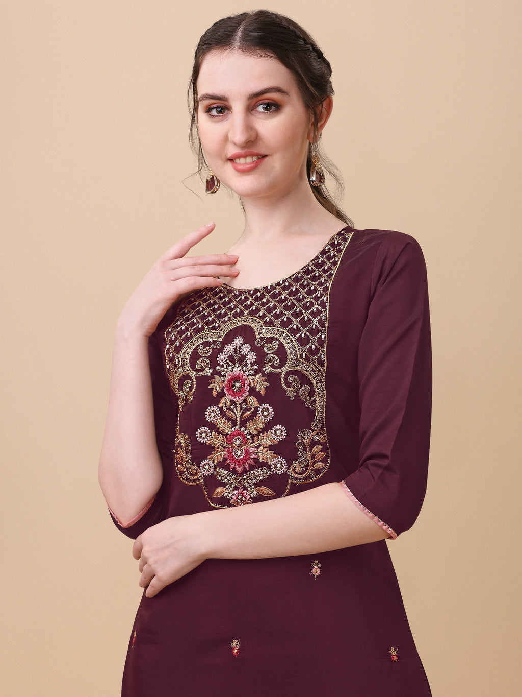 Embroidered Kurta With Pant And Dupatta Set, Multicolor - Hiral Fashion | Grocsy