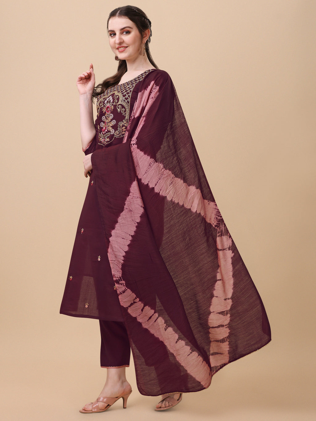 Embroidered Kurta With Pant And Dupatta Set, Multicolor - Hiral Fashion | Grocsy