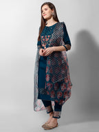 Hand Embroidered Kurta With Pant And Organza Dupatta Set Premium, Multicolor - Hiral Fashion | Grocsy