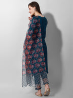 Hand Embroidered Kurta With Pant And Organza Dupatta Set Premium, Multicolor - Hiral Fashion | Grocsy