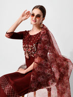 Hand Embroidered Kurta With Pant And Dupatta Set Premium, Multicolor - Hiral Fashion | Grocsy
