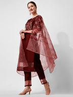 Hand Embroidered Kurta With Pant And Dupatta Set Premium, Multicolor - Hiral Fashion | Grocsy
