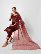 Hand Embroidered Kurta With Pant And Dupatta Set Premium, Multicolor - Hiral Fashion | Grocsy