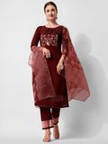 Hand Embroidered Kurta With Pant And Dupatta Set Premium, Multicolor - Hiral Fashion | Grocsy