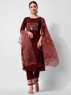 Hand Embroidered Kurta With Pant And Dupatta Set Premium, Multicolor - Hiral Fashion | Grocsy