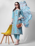 Embroidered Rayon Sequined Kurta With Pant & Dupatta Set Premium, Multicolor - Hiral Fashion | Grocsy