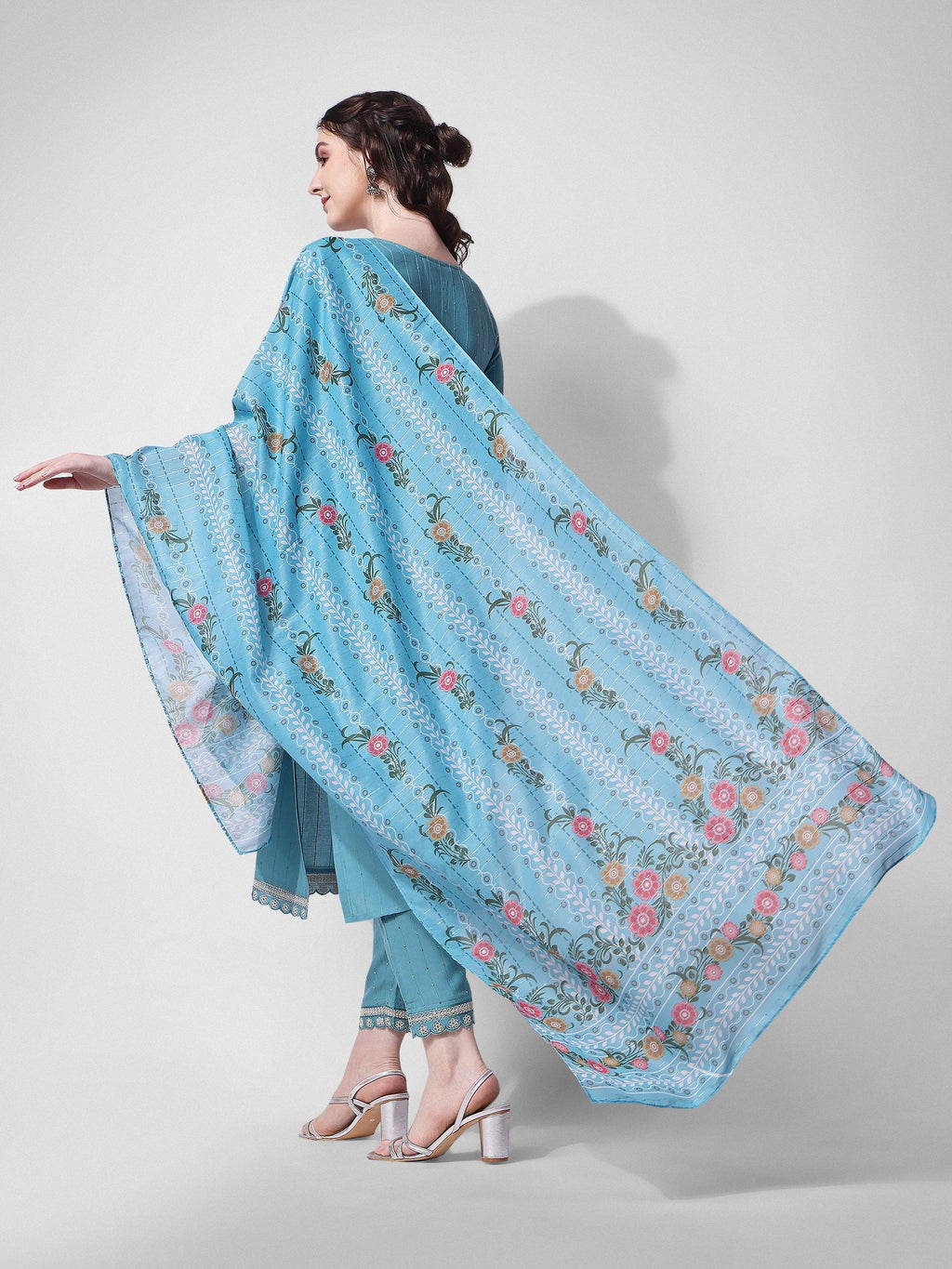 Embroidered Rayon Sequined Kurta With Pant & Dupatta Set Premium, Multicolor - Hiral Fashion | Grocsy