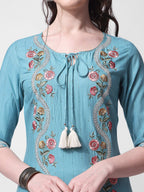Embroidered Rayon Sequined Kurta With Pant & Dupatta Set Premium, Multicolor - Hiral Fashion | Grocsy