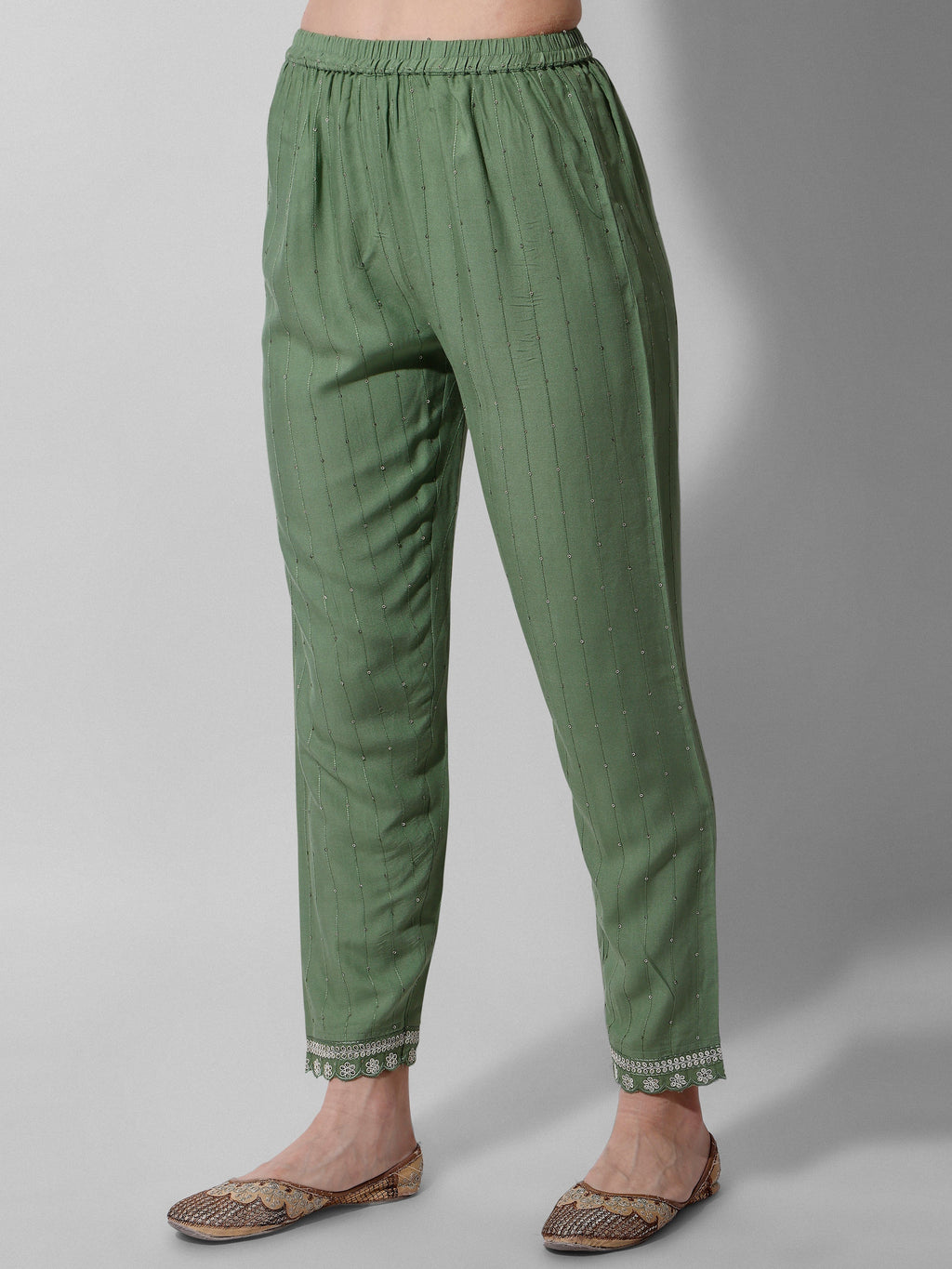 Embroidered Rayon Sequined Green Kurta With Pant & Dupatta Set Premium, Multicolor - Hiral Fashion | Grocsy