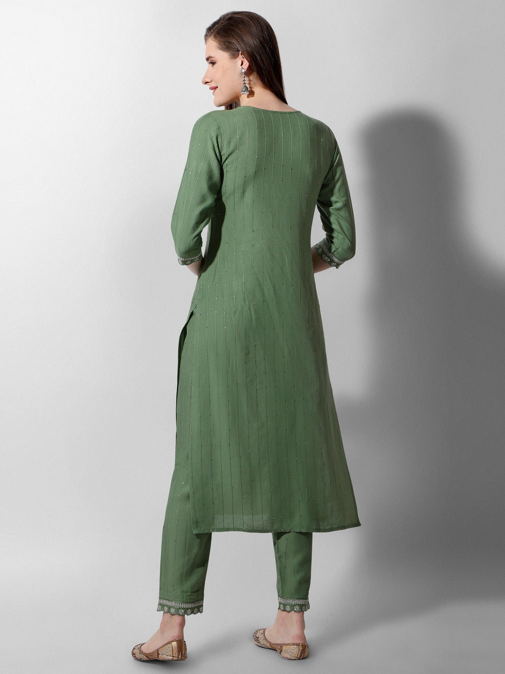 Embroidered Rayon Sequined Green Kurta With Pant & Dupatta Set Premium, Multicolor - Hiral Fashion | Grocsy