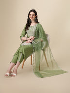 Embroidered Kurta With Pant And Dupatta Set, Multicolor - Hiral Fashion | Grocsy