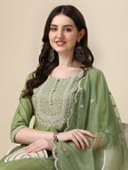 Embroidered Kurta With Pant And Dupatta Set, Multicolor - Hiral Fashion | Grocsy