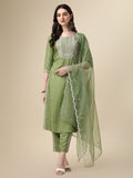 Embroidered Kurta With Pant And Dupatta Set, Multicolor - Hiral Fashion | Grocsy