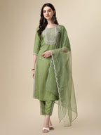 Embroidered Kurta With Pant And Dupatta Set, Multicolor - Hiral Fashion | Grocsy