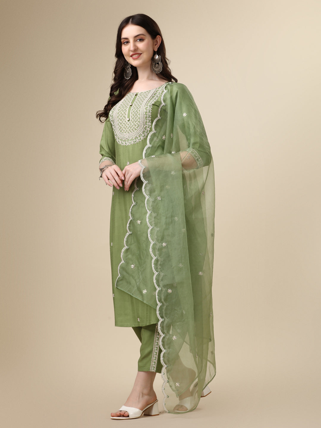 Embroidered Kurta With Pant And Dupatta Set, Multicolor - Hiral Fashion | Grocsy