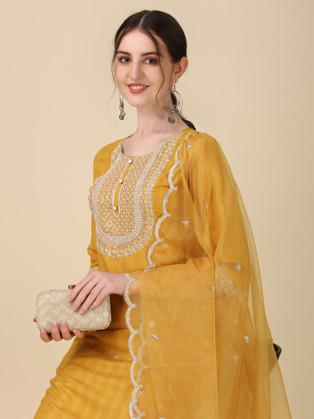 Embroidered Kurta With Pant And Dupatta Set Premium, Multicolor - Hiral Fashion | Grocsy