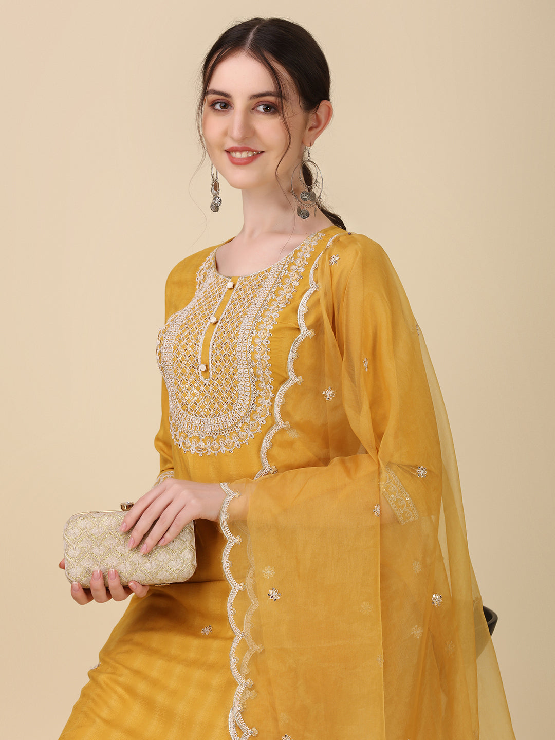 Embroidered Kurta With Pant And Dupatta Set Premium, Multicolor - Hiral Fashion | Grocsy