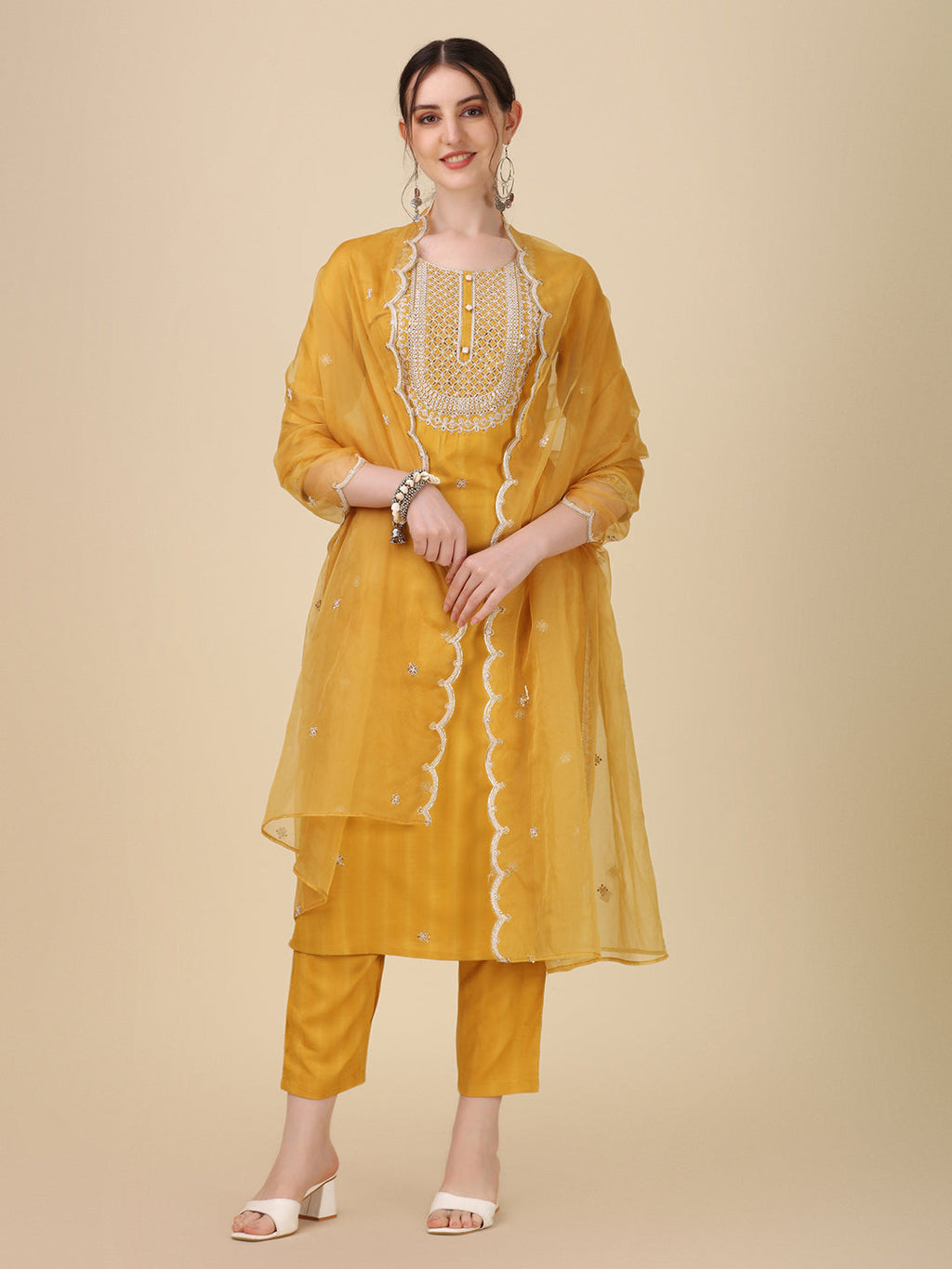 Embroidered Kurta With Pant And Dupatta Set Premium, Multicolor - Hiral Fashion | Grocsy