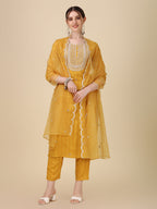 Embroidered Kurta With Pant And Dupatta Set Premium, Multicolor - Hiral Fashion | Grocsy