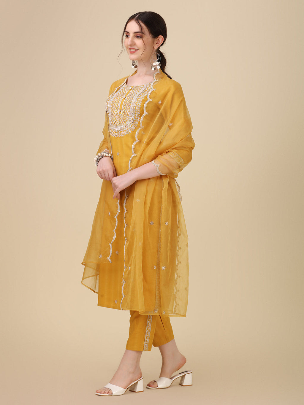 Embroidered Kurta With Pant And Dupatta Set Premium, Multicolor - Hiral Fashion | Grocsy