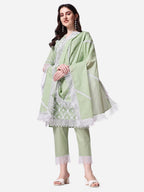 Lucknawi Embroidered Kurta With Pant & Dupatta Set, Multicolor - Hiral Fashion | Grocsy