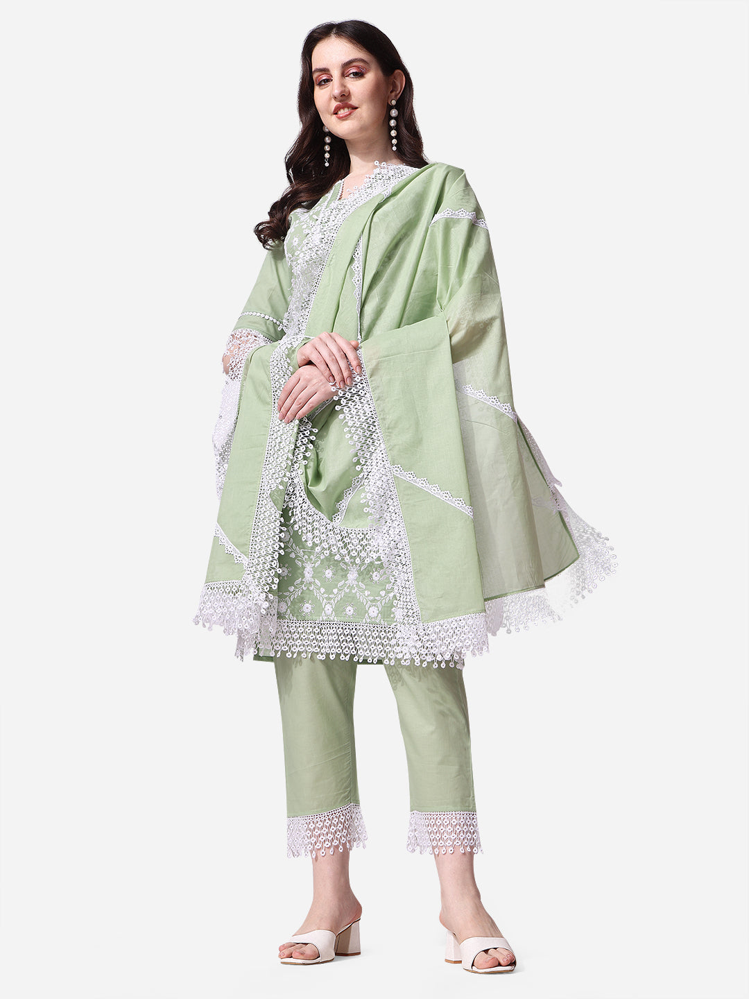 Lucknawi Embroidered Kurta With Pant & Dupatta Set, Multicolor - Hiral Fashion | Grocsy