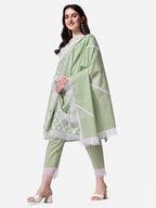 Lucknawi Embroidered Kurta With Pant & Dupatta Set, Multicolor - Hiral Fashion | Grocsy