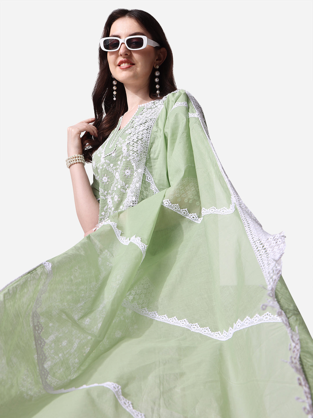Lucknawi Embroidered Kurta With Pant & Dupatta Set, Multicolor - Hiral Fashion | Grocsy