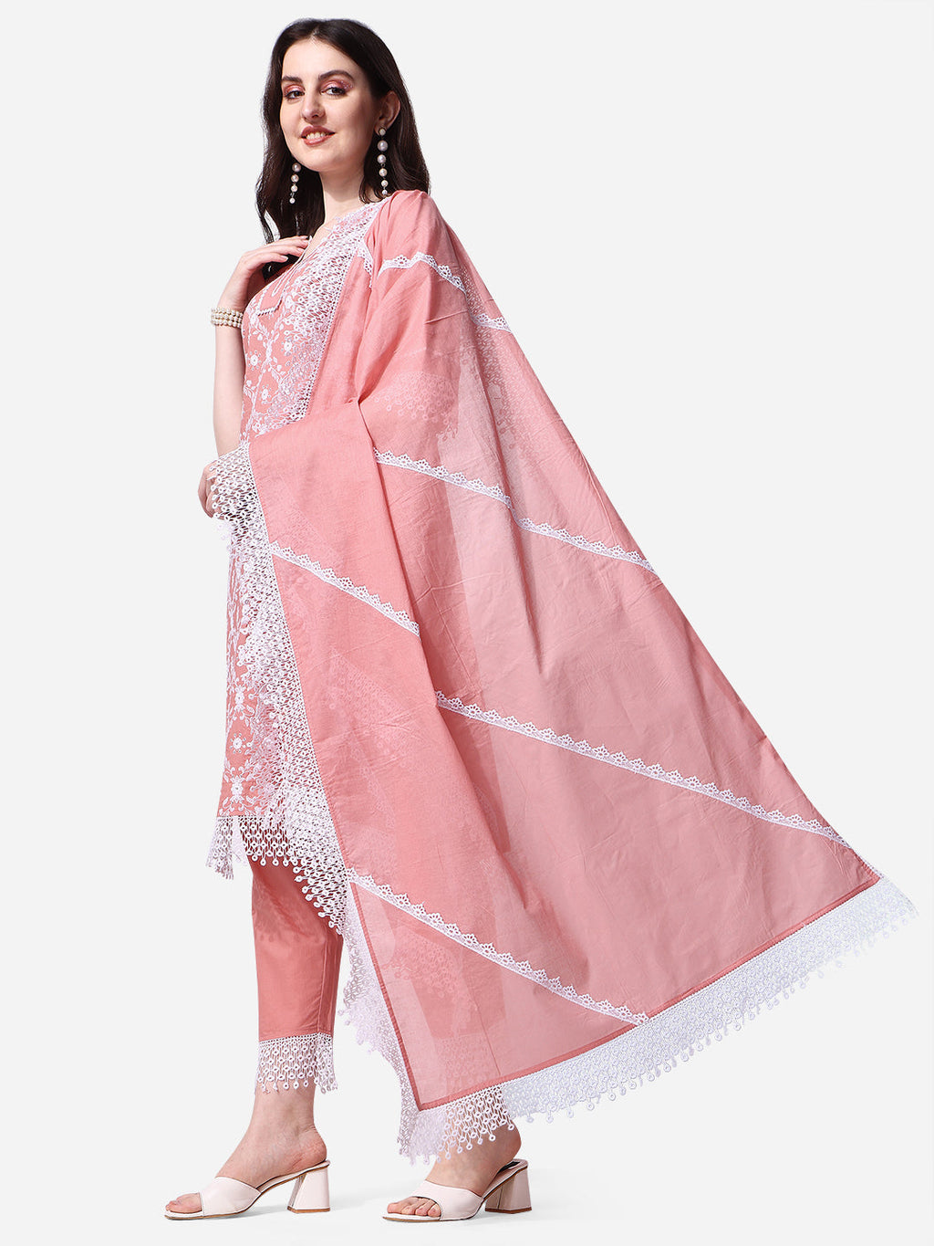 Lucknawi Embroidered Kurta With Pant & Dupatta Set, Multicolor - Hiral Fashion | Grocsy