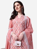 Lucknawi Embroidered Kurta With Pant & Dupatta Set, Multicolor - Hiral Fashion | Grocsy