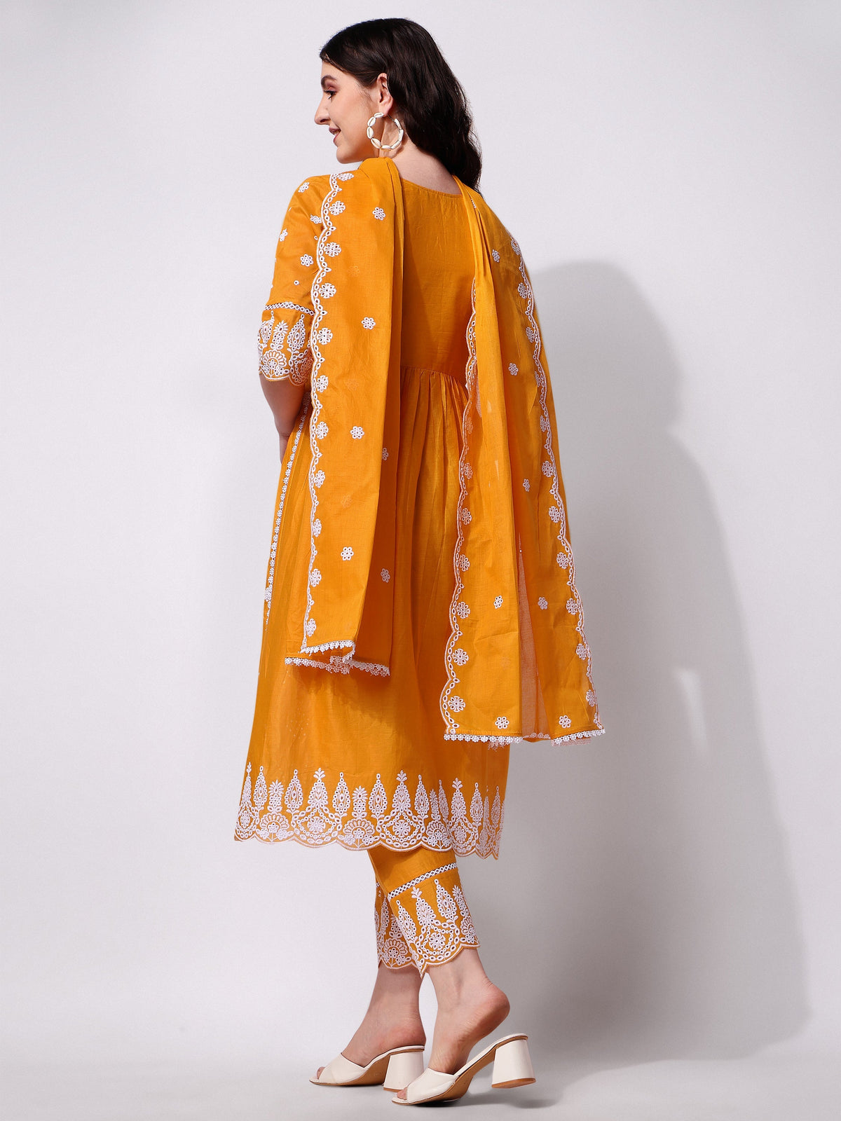 Nayra Cut Chikankari Embroidered Kurta With Pant And Dupatta Set, Multicolor - Hiral Fashion | Grocsy