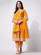 Nayra Cut Chikankari Embroidered Kurta With Pant And Dupatta Set, Multicolor - Hiral Fashion | Grocsy