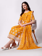 Nayra Cut Chikankari Embroidered Kurta With Pant And Dupatta Set, Multicolor - Hiral Fashion | Grocsy