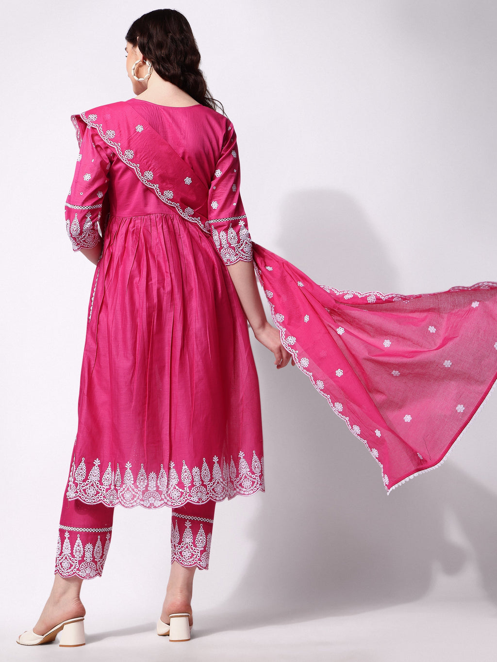 Nayra Cut Chikankari Embroidered Kurta With Pant And Dupatta Set, Multicolor - Hiral Fashion | Grocsy