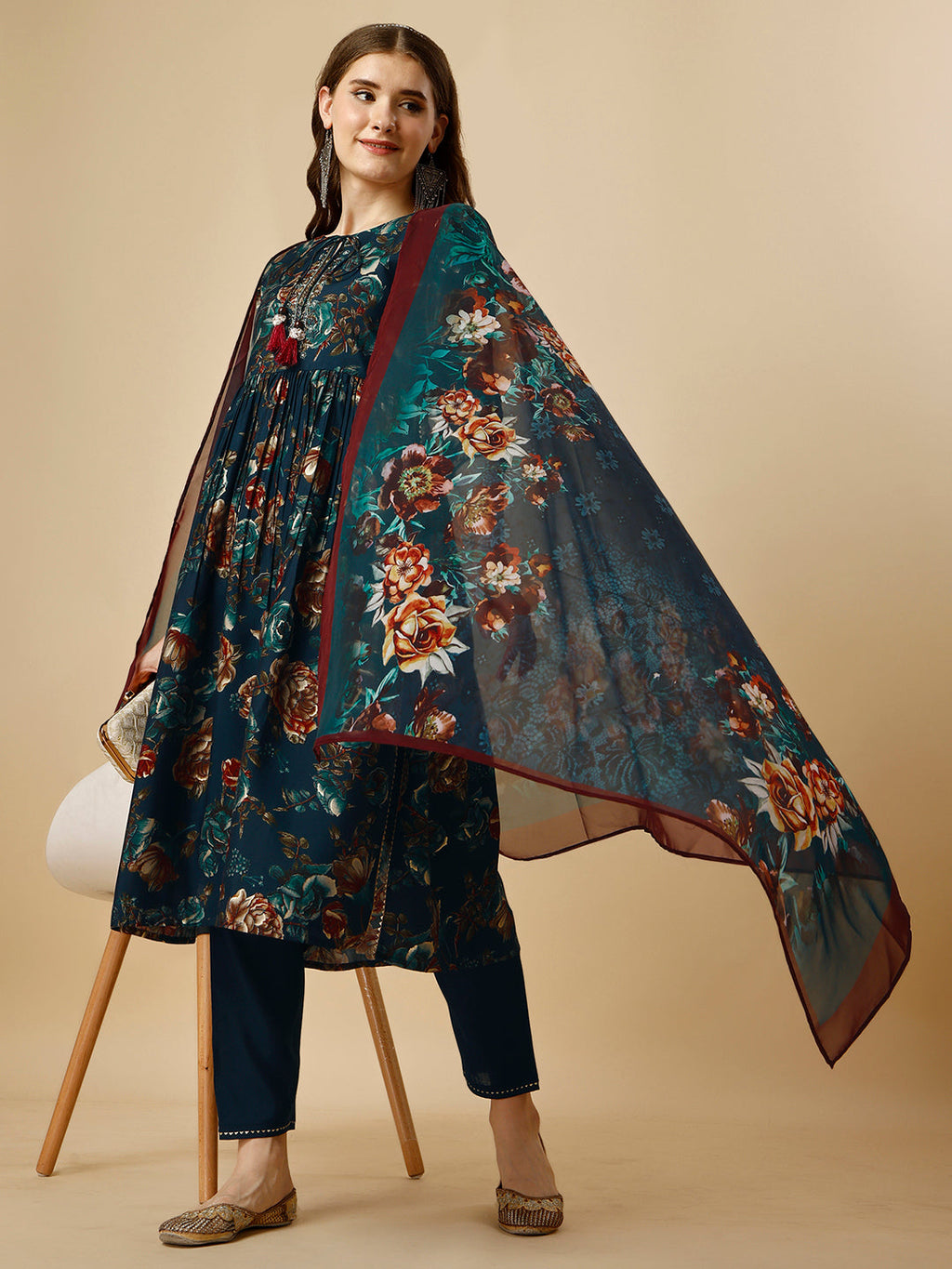 Nayara Cut Kurta With Pant And Dupatta Set, Multicolor - Hiral Fashion | Grocsy