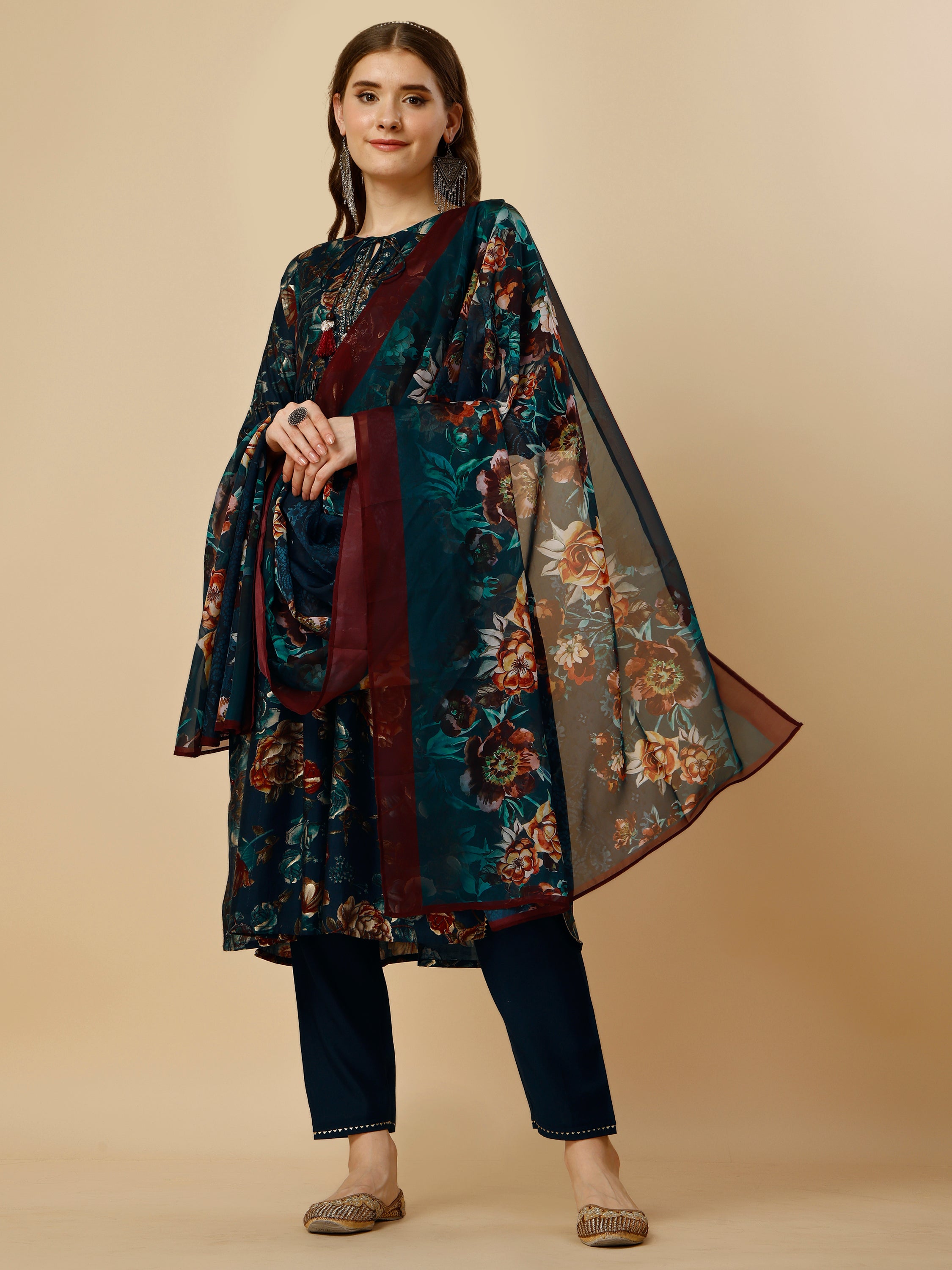 Nayara Cut Kurta With Pant And Dupatta Set, Multicolor - Hiral Fashion | Grocsy