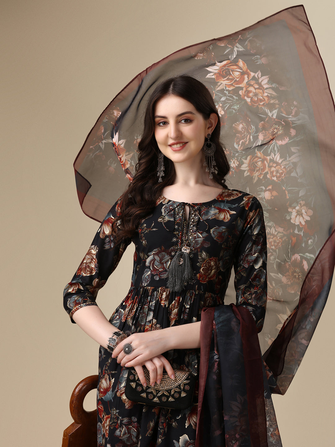 Nayra Cut Printed Kurta With Pant And Dupatta Set, Multicolor - Hiral Fashion | Grocsy