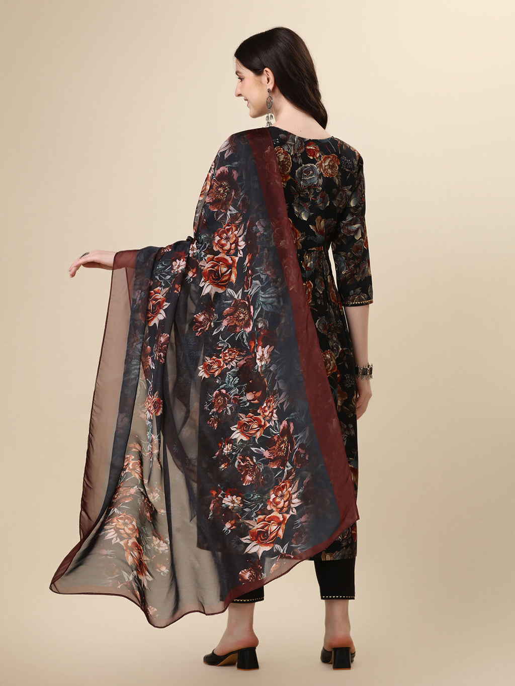 Nayra Cut Printed Kurta With Pant And Dupatta Set, Multicolor - Hiral Fashion | Grocsy