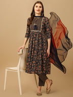 Nayra Cut Embroidered Kurta With Pant And Dupatta Set, Multicolor - Hiral Fashion | Grocsy