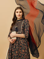 Nayra Cut Embroidered Kurta With Pant And Dupatta Set, Multicolor - Hiral Fashion | Grocsy
