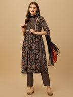 Nayra Cut Embroidered Kurta With Pant And Dupatta Set, Multicolor - Hiral Fashion | Grocsy