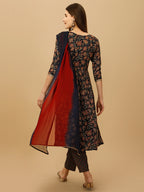 Nayra Cut Embroidered Kurta With Pant And Dupatta Set, Multicolor - Hiral Fashion | Grocsy