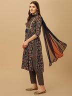 Nayra Cut Embroidered Kurta With Pant And Dupatta Set, Multicolor - Hiral Fashion | Grocsy