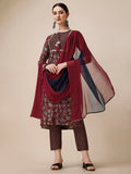Embroidered Kurta With Pant And Dupatta Set, Multicolor - Hiral Fashion | Grocsy