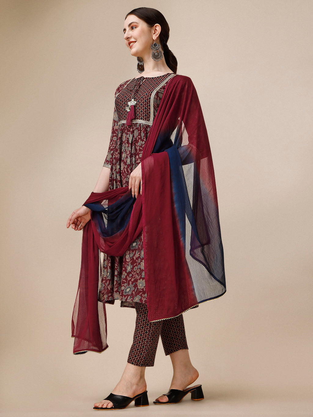 Embroidered Kurta With Pant And Dupatta Set, Multicolor - Hiral Fashion | Grocsy